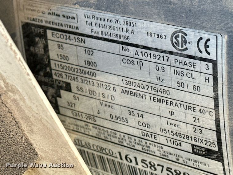 image for item ER8652 2005 Atlas Copco QAS 78JD generator