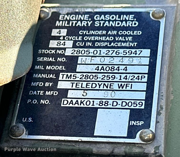 image for item ER8654 1990 Teledyne 4A084-4 generator