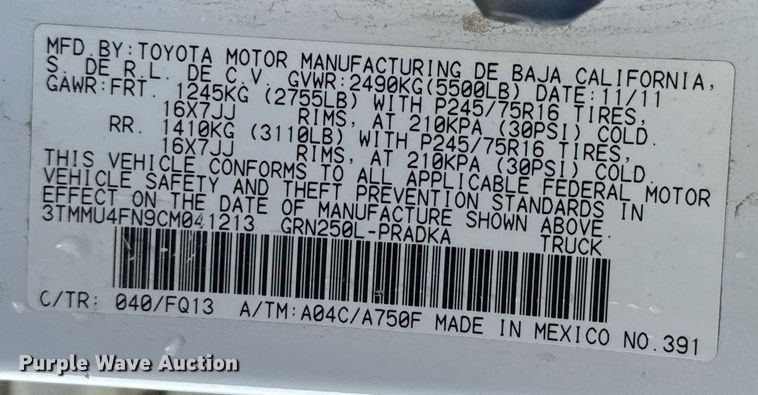 image for item LH9427 2012 Toyota Tacoma Double Cab pickup truck