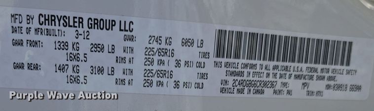 image for item LX9030 2012 Dodge Grand Caravan handicap accessible van