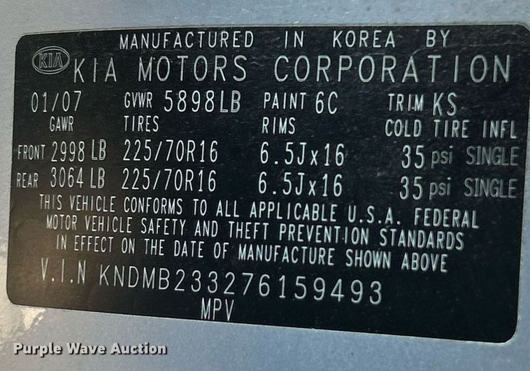 image for item NJ9740 2007 Kia Sedona LX van