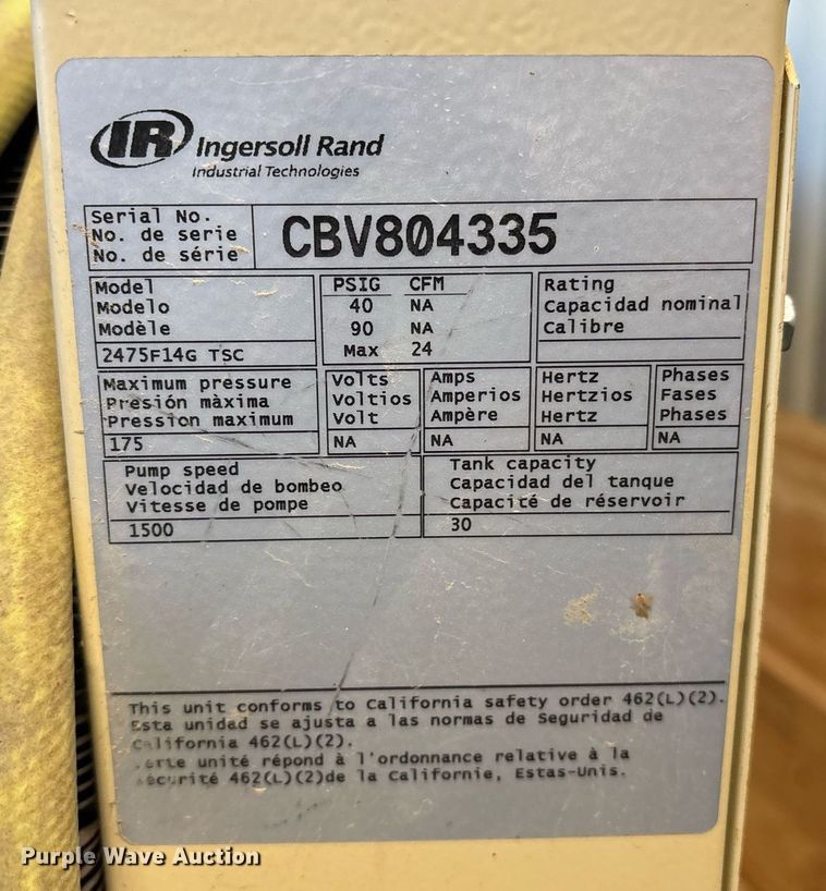 image for item OK9507 Ingersoll Rand 2475F14G TSC air compressor