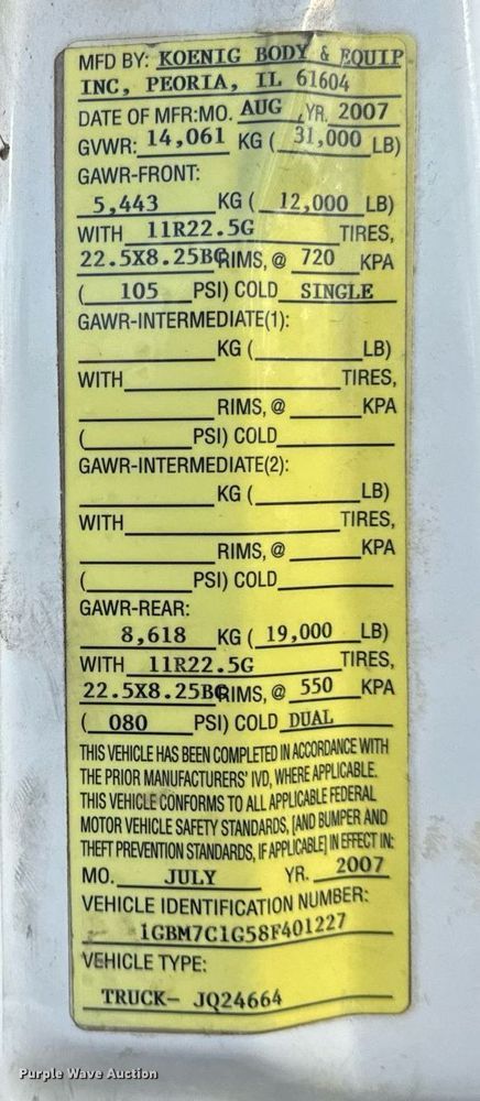 image for item DH9747 2008 Chevrolet C7500 dump truck