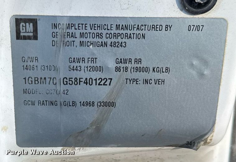 image for item DH9747 2008 Chevrolet C7500 dump truck