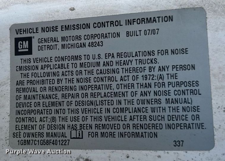 image for item DH9747 2008 Chevrolet C7500 dump truck