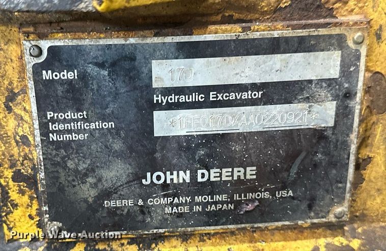 image for item DN0927 2011 John Deere 17D mini excavator