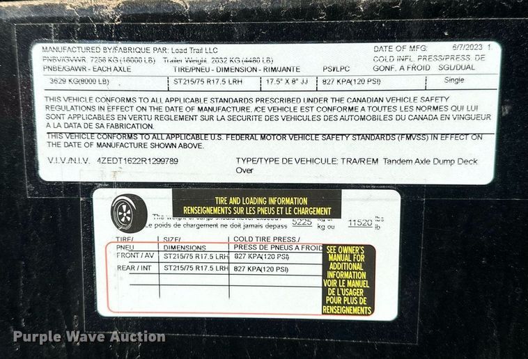 image for item DN0934 2024 Load Trail dump trailer