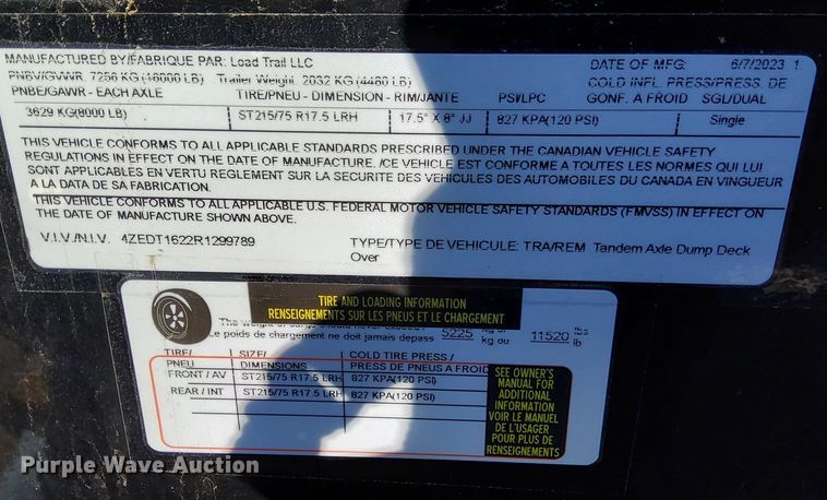 image for item DN0934 2024 Load Trail dump trailer