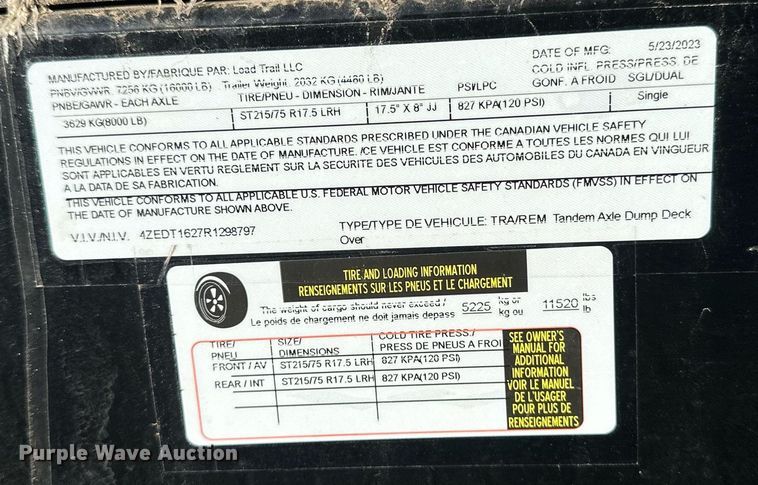 image for item DN0935 2024 Load Trail dump trailer