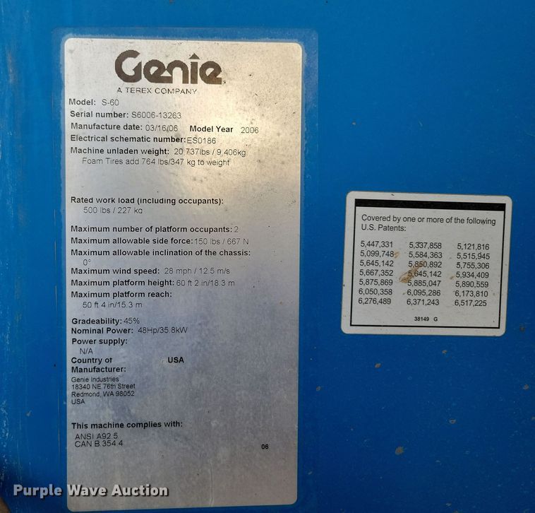 image for item DN3670 2006 Genie S-60 boom lift