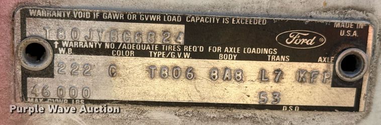 image for item DO0055 1978 Ford F800 crane truck