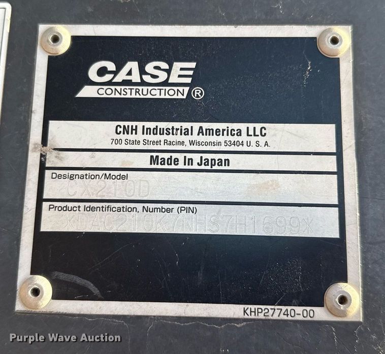 image for item DO2588 2017 Case CX210D excavator