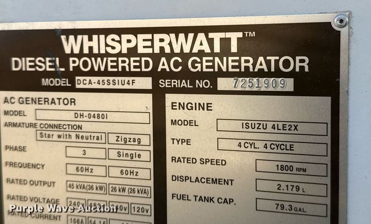 image for item DO2589 2017 MultiQuip Whisper Watt DCA-45 generator