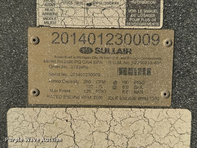 image for item DO2593 2014 Sullair 260 air compressor