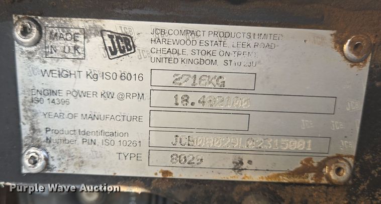 image for item DT5461 2014 JCB 8029CTS mini excavator