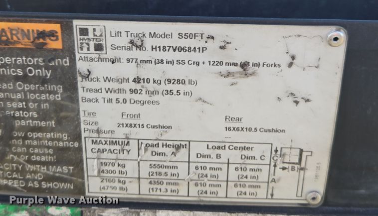 image for item EI4117 2016 Hyster S50FT forklift