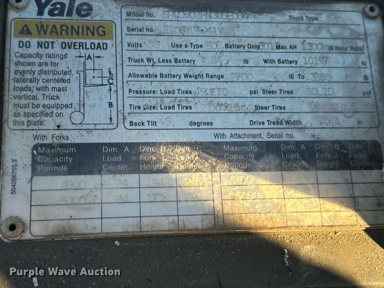image for item EN5019 Yale ERC050ZFN36SE084 forklift