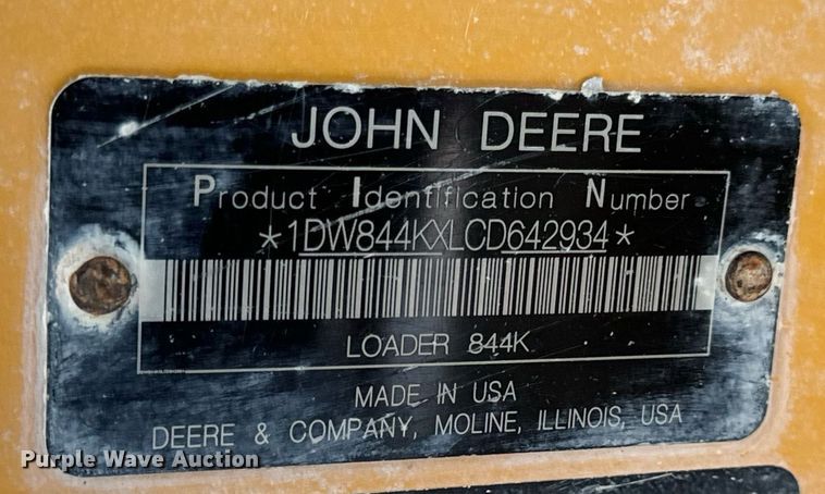 image for item EN5029 2012 John Deere 844K-II wheel loader
