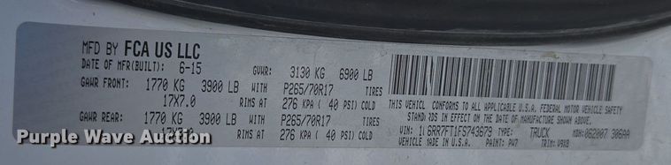 image for item ER5064 2015 Dodge Ram 1500 Quad Cab pickup truck