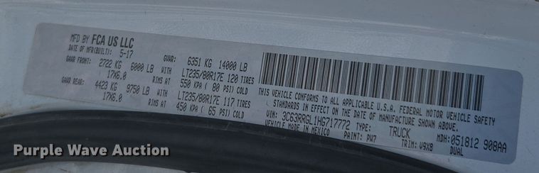 image for item ER5065 2017 Dodge Ram 3500 Crew Cab flatbed pickup truck