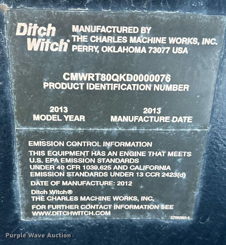 image for item ER5074 2013 Ditch Witch RT80 Quad vibratory cable plow