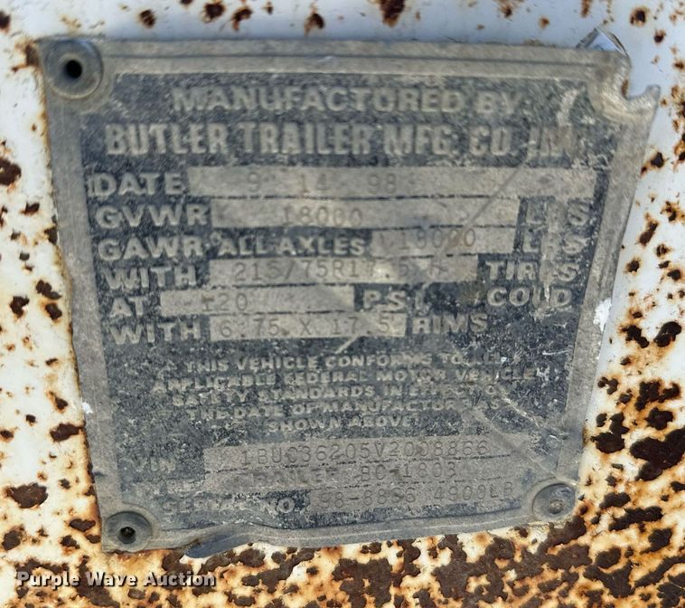 image for item ER5080 1998 Butler Trailer Mfg. Co. Inc reel trailer