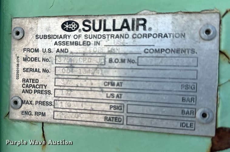 image for item ER5087 Sullair 375G DPQ JD air compressor