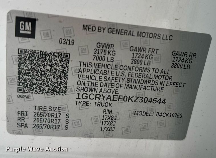 image for item ER5096 2019 Chevrolet Silverado 1500 Double Cab pickup truck