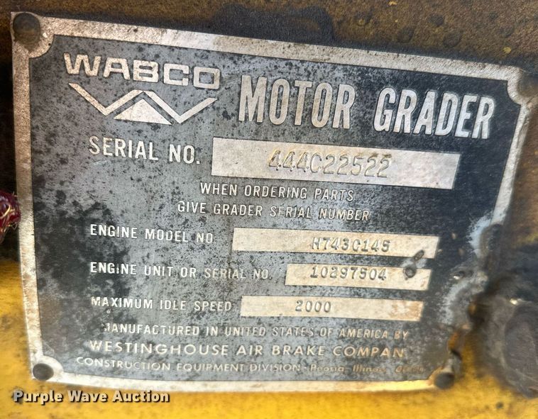 image for item ER5114 1972 Wabco 444 rigid frame motor grader