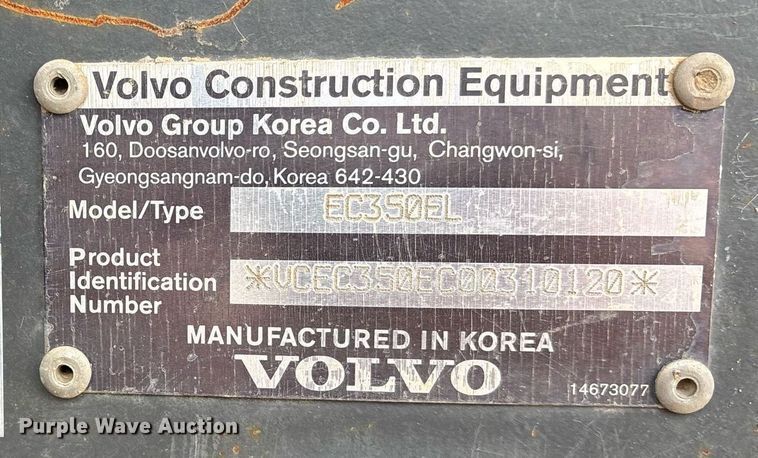 image for item OK9492 2015 Volvo EC350EL excavator