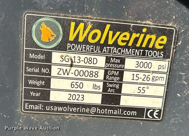 image for item OK9503 2023 Wolverine SG13-08D skid steer stump grinder