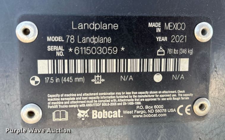 image for item OK9508 2021 Bobcat 78 Landplane skid steer land leveler