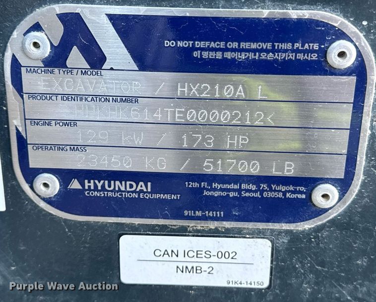 image for item YA0160 2022 Hyundai HX210AL excavator