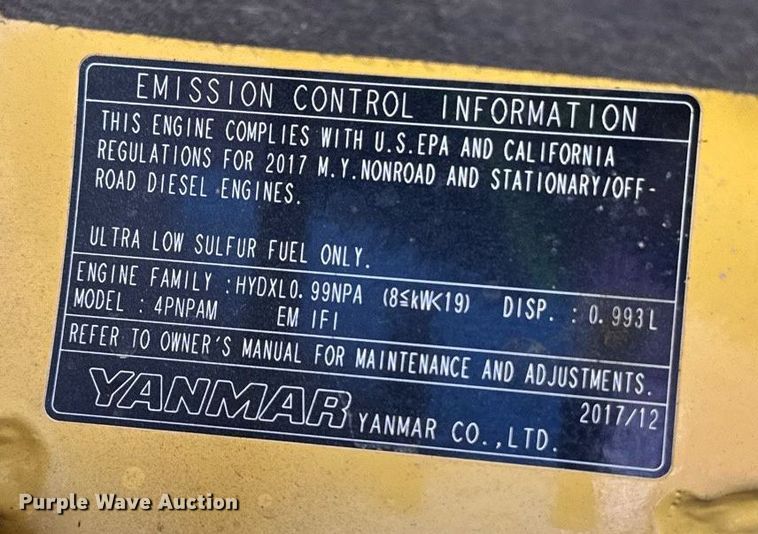 image for item YA0172 2018 Yanmar VIO17-A mini excavator