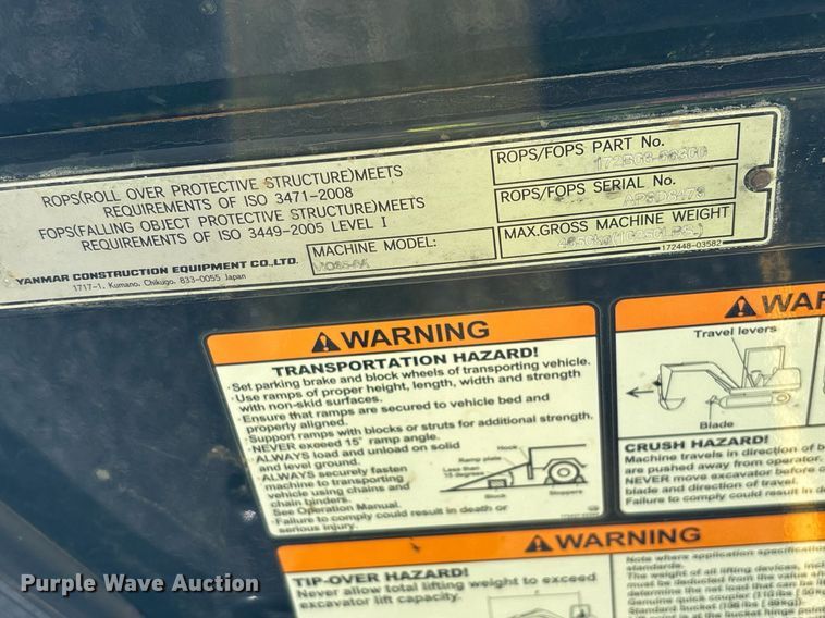 image for item YA0173 2019 Yanmar VIO35-6A mini excavator