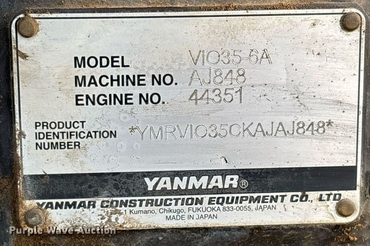 image for item YA0173 2019 Yanmar VIO35-6A mini excavator