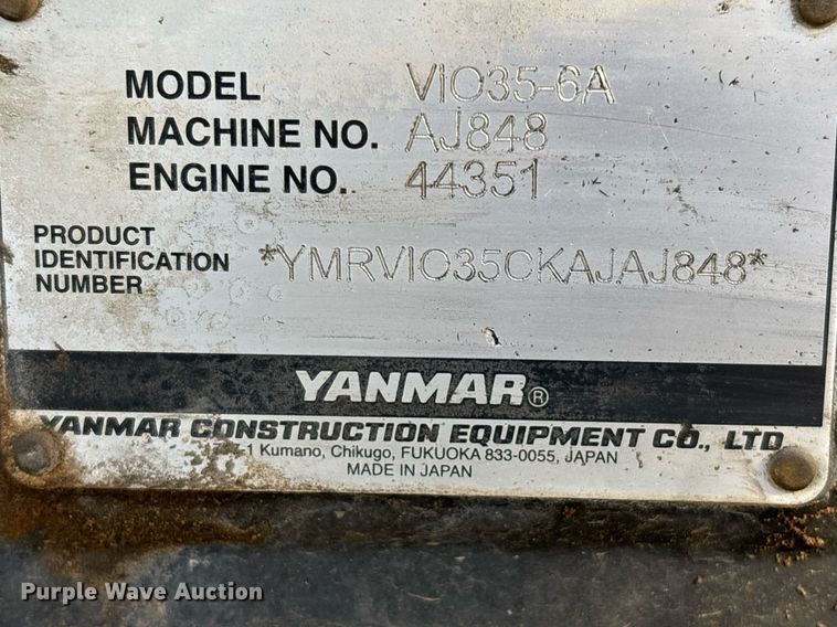 image for item YA0173 2019 Yanmar VIO35-6A mini excavator