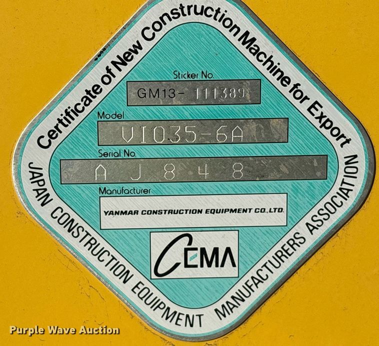 image for item YA0173 2019 Yanmar VIO35-6A mini excavator