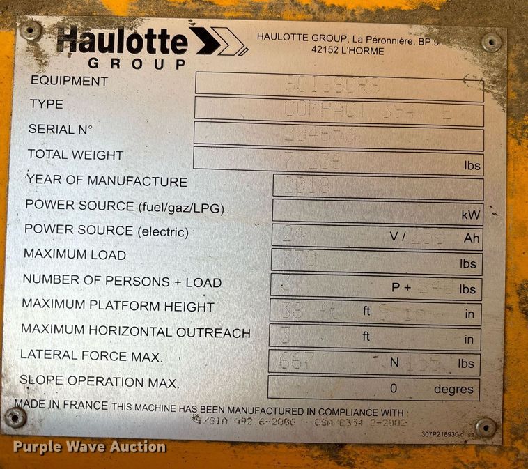 image for item YA0178 2018 Haulotte 3947 E scissor lift