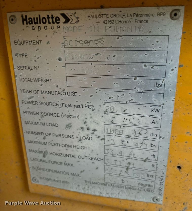 image for item YA0180 2019 Haulotte Compact 3368RT scissor lift
