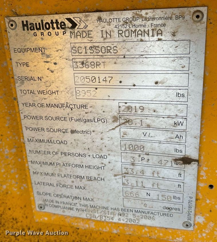 image for item YA0181 2019 Haulotte Compact 3368RT scissor lift