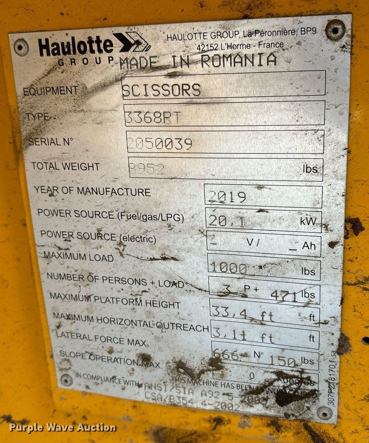 image for item YA0182 2019 Haulotte Compact 3368RT scissor lift