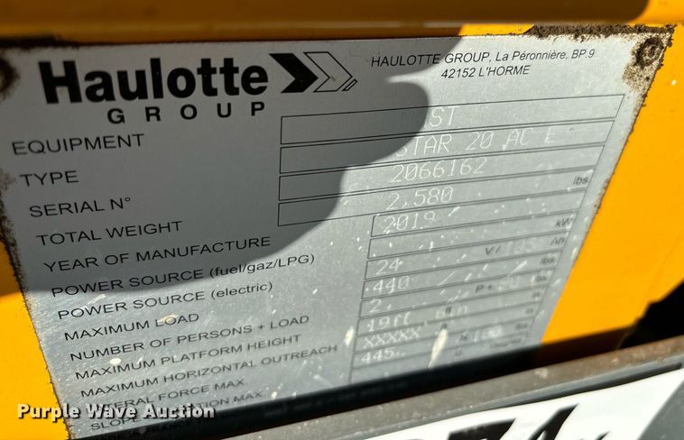 image for item YA0188 2019 Haulotte Star 20 AC E vertical lift