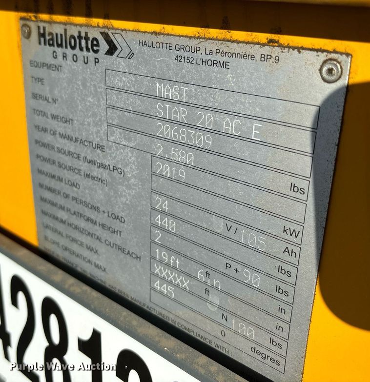 image for item YA0193 2019 Haulotte Star 20 AC E vertical lift