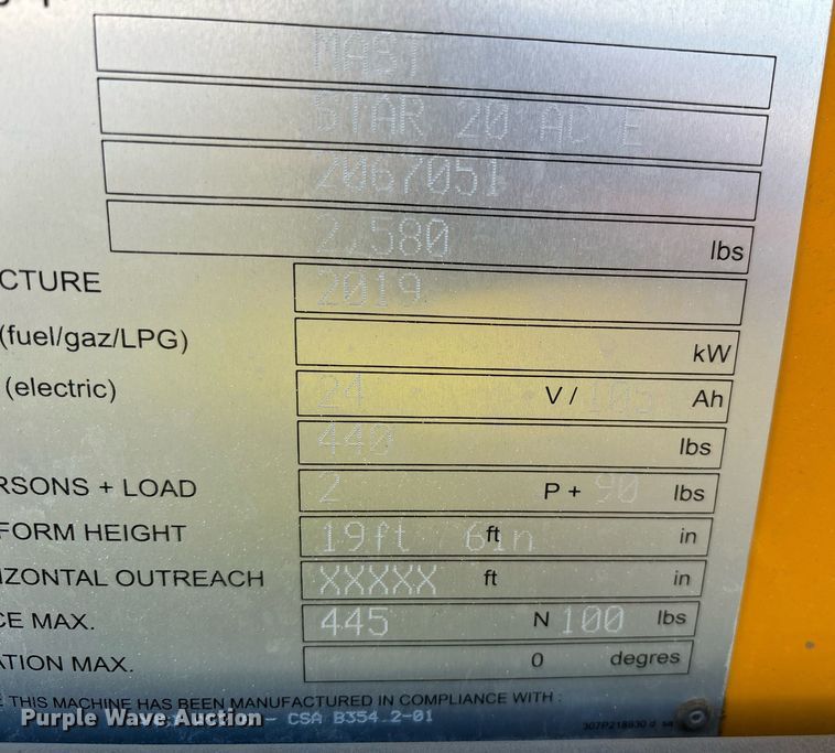 image for item YA0195 2019 Haulotte Star 20 AC E vertical lift