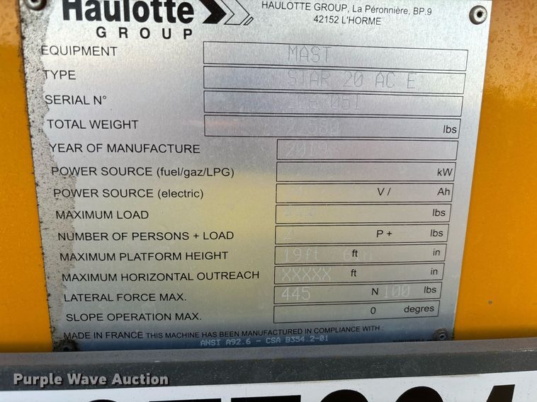 image for item YA0195 2019 Haulotte Star 20 AC E vertical lift