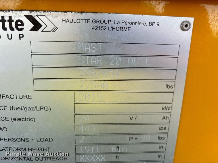 image for item YA0195 2019 Haulotte Star 20 AC E vertical lift