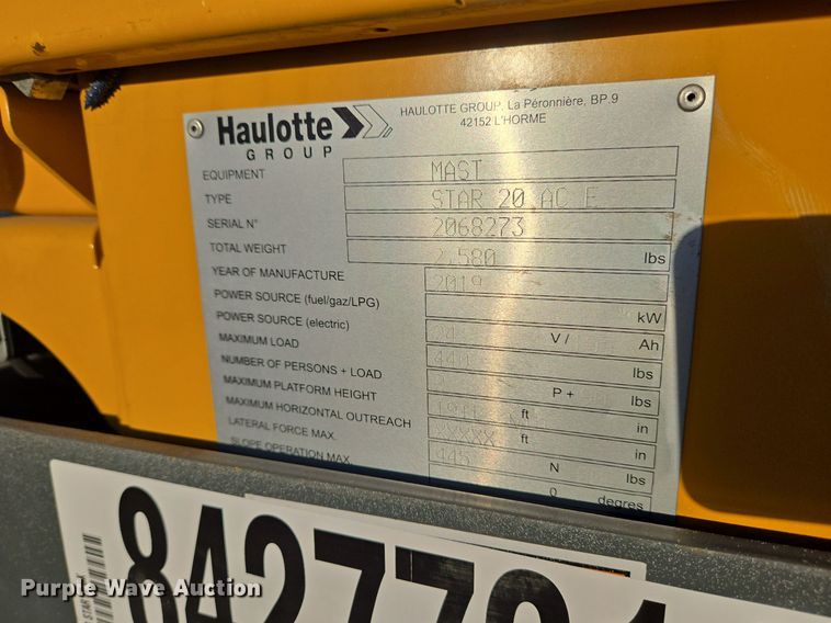 image for item YA0199 2019 Haulotte Star 20 AC E vertical lift