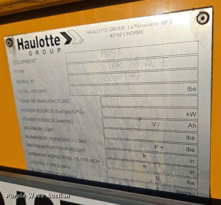 image for item YA0205 2019 Haulotte Star 20 AC E vertical lift