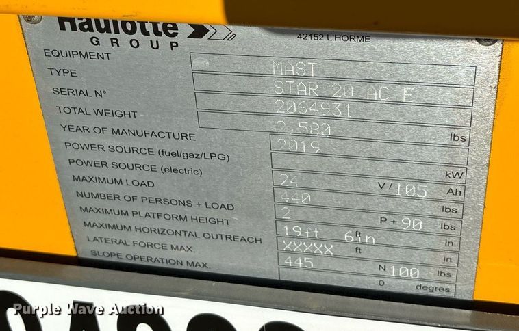 image for item YA0210 2019 Haulotte Star 20 AC E vertical lift